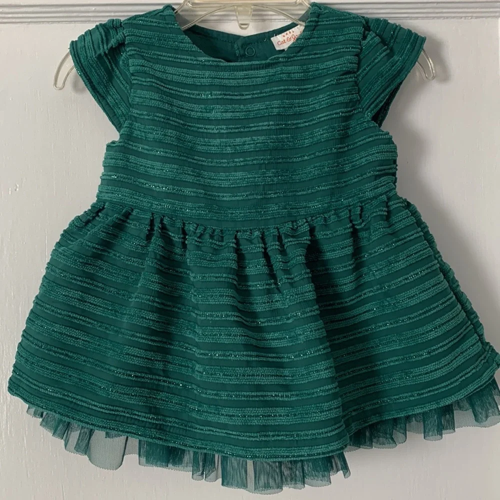 Cat & Jack Emerald Green Dress 6-9M EUC Short Sleeves